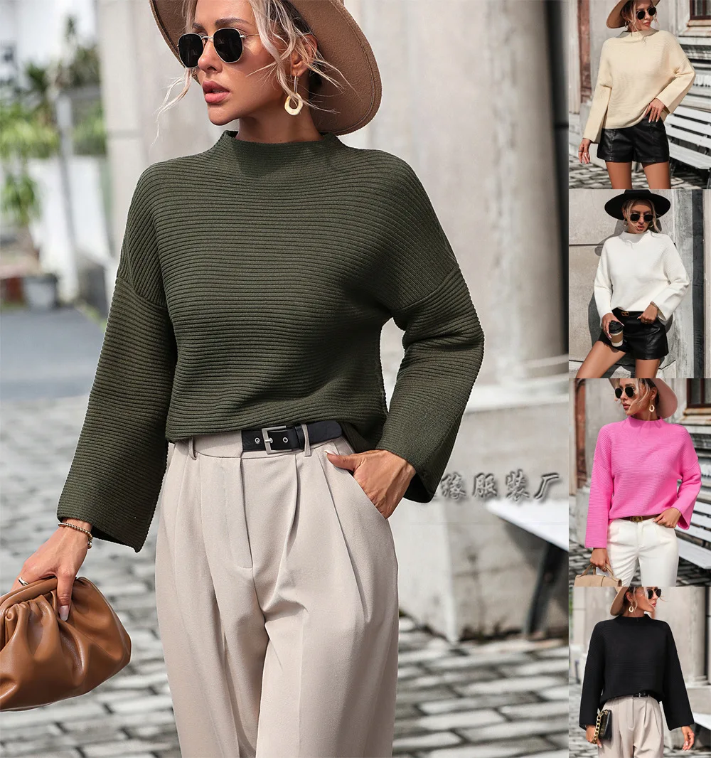 

Womens Clothing Tops Loose Fitting Women's Sweater Solid Color Sweater Fashion Woman Blouse Versatile Comfortable Autumn Winter