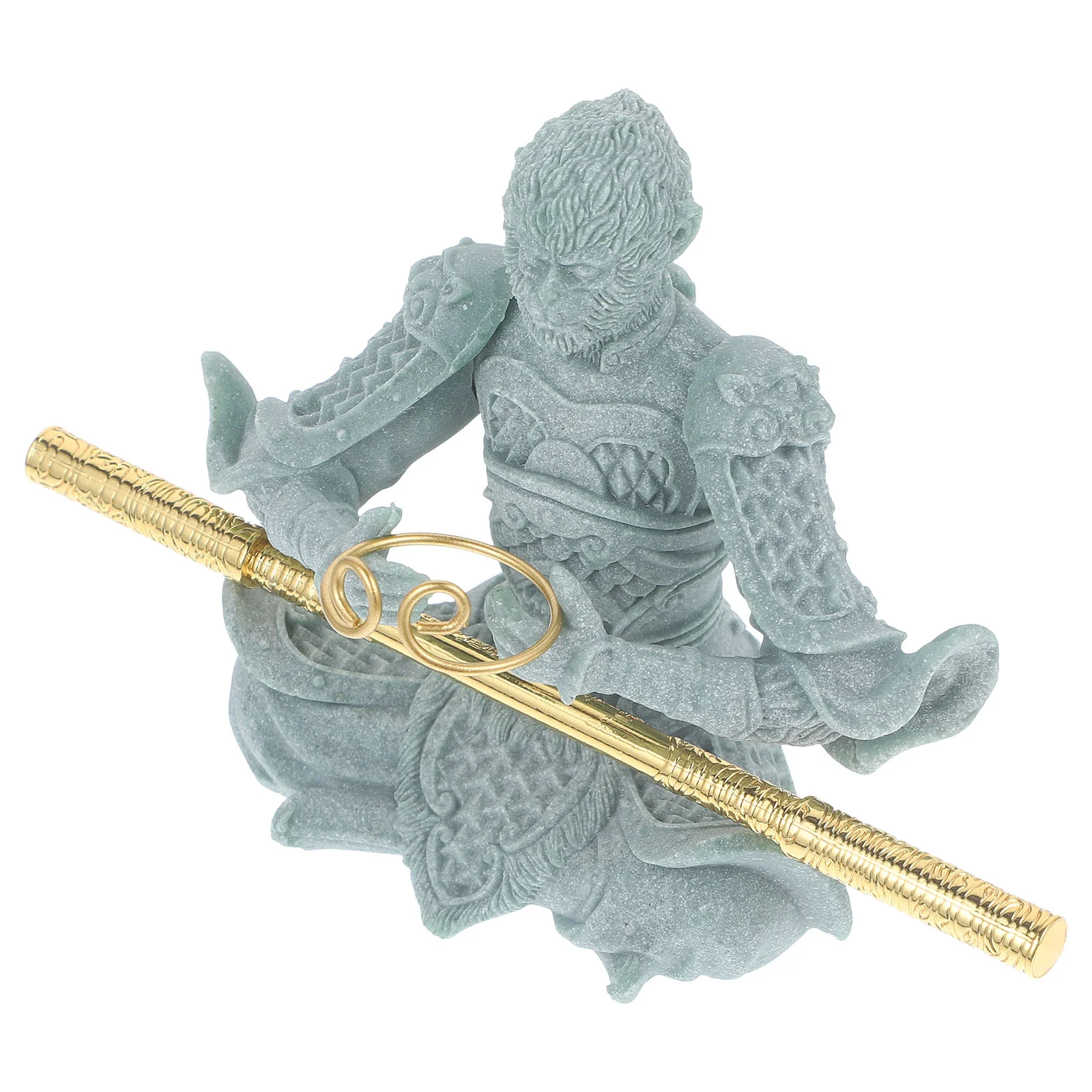 Реквизит для скульптуры Wukong Tea Pet Statues Китайский миф Sun-wukong Зеленый песчаник
