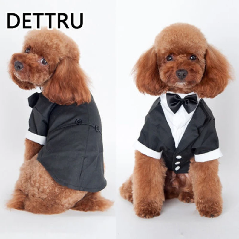 

DETTRU Puppy Clothes Coat Spring And Summer Cute Pet Dog Cat Clothing Prince Wedding Suit Tuxedo Bow Tie