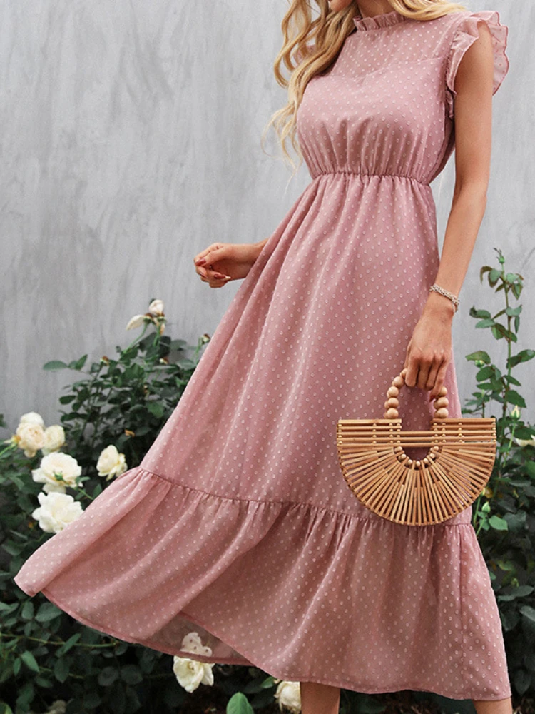 

Summer Solid Color Fashion Elegant High Waist Joker Sweet and Lovely Dress Office Lady A-LINE Dresses Women Bridesmaid