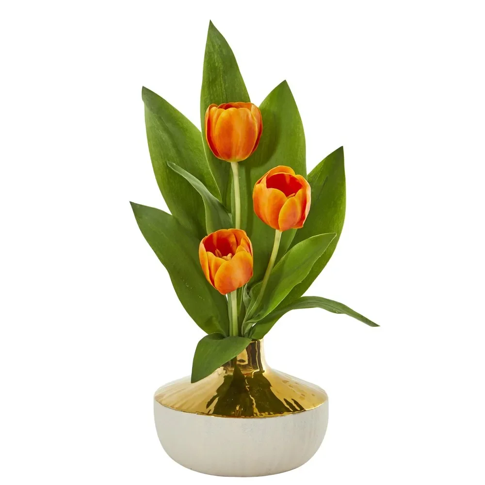 

18in. Artificial Arrangement in Gold and Cream Elegant Vase