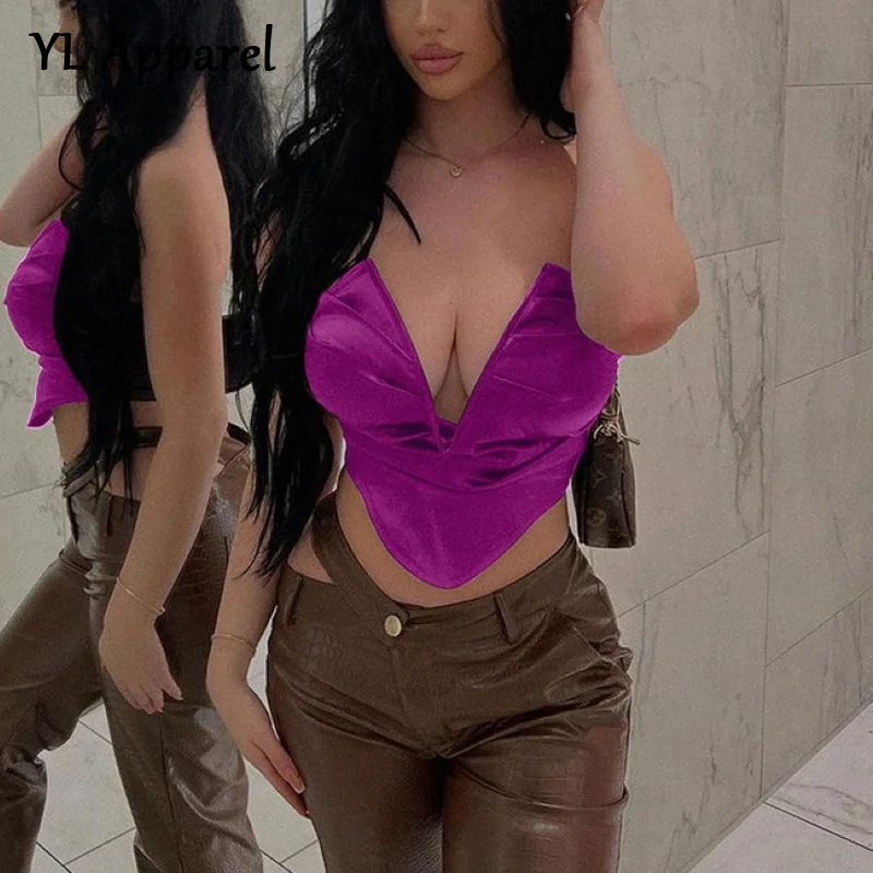 

Женский укороченный топ без рукавов, Модный Корсет с открытой спиной и без бретелек, вечерние топы черного, фиолетового цветов, уличная одежда, майка, Y2K, лето 2022