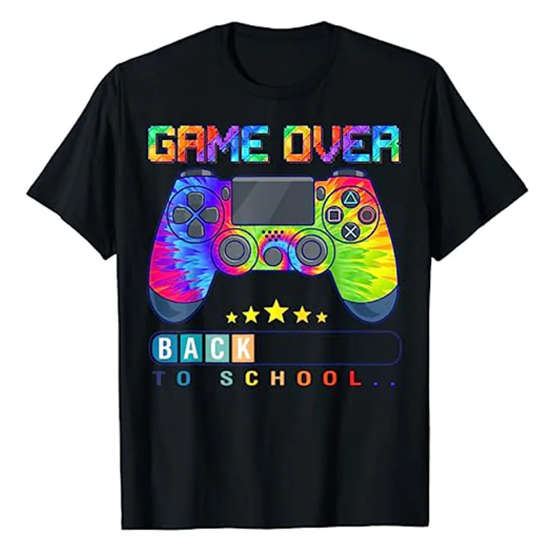 

Футболка Game Over Back To School, Забавная детская футболка для первого дня школы, Юмористическая игровая графическая футболка, топы, блузки с коротким рукавом, подарки