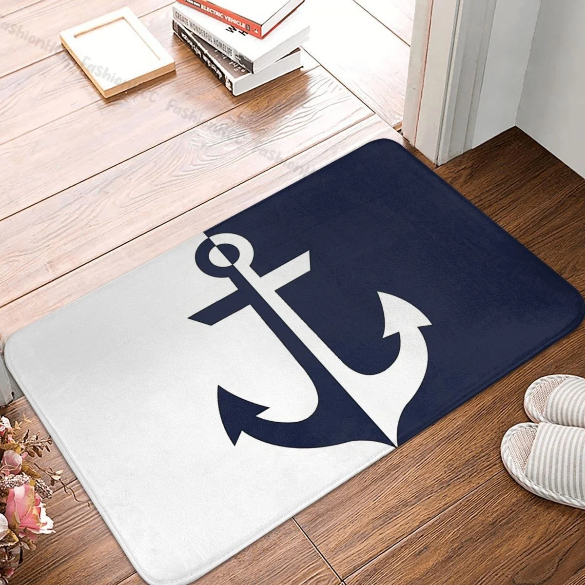 

Anchor Non-slip Doormat Nautical White Navy Bath Bedroom Mat Prayer Carpet Home Modern Decor