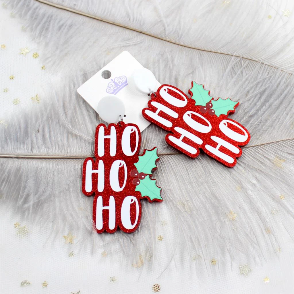 

HP086 Acrylic Earrings Glitter ho ho ho Christmas Dangle Earrings