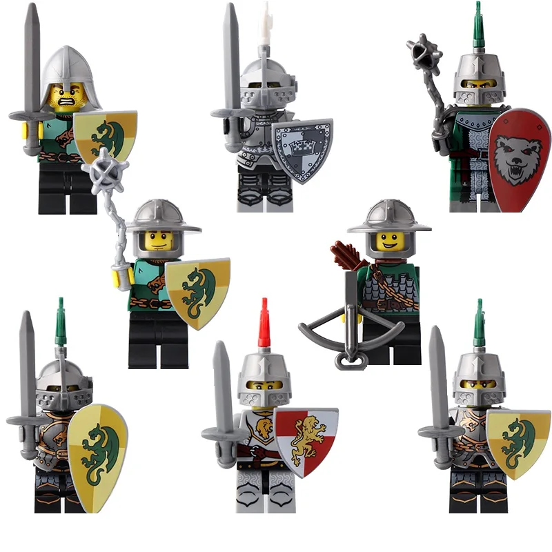 8 pz/set castello medievale drago cavalieri draghi eroe Mini Action Figure Building Blocks soldato mattoni giocattoli per bambini regali per bambini