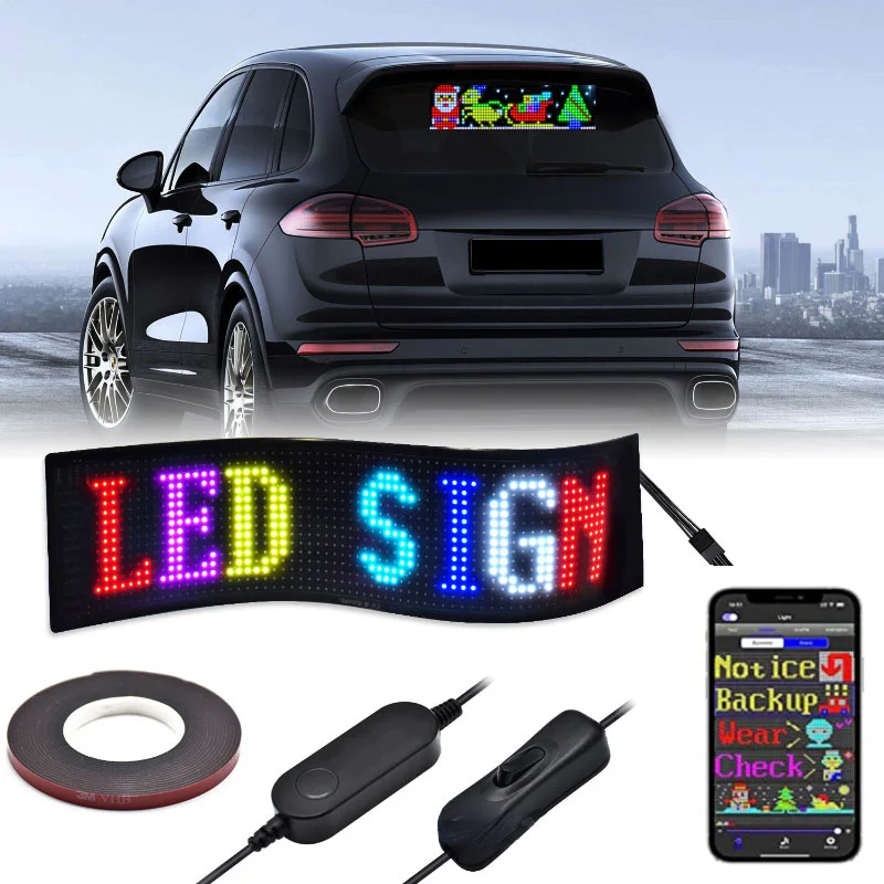 Car Rear Window HD LED Display Fit Bluetooth APP Control Programmable Text Pattern Message Board Car Full Color LED Display