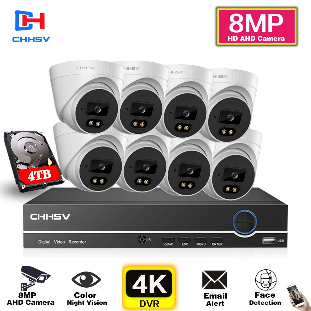 

8CH H.265 4K AHD Video Recorder Surveillance DVR System 8MP Colorfull Night Vision Security Camera Outdoor CCTV Cam Kits