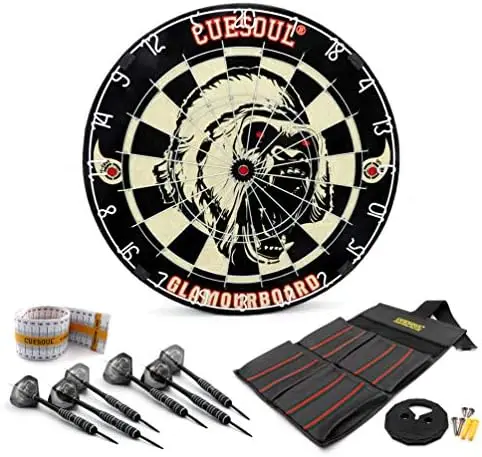 

TRI-Eyes Official Size Sisal Bristle Dartboard Set with Extra Steel Tip Darts 6 Pack with or Without Dartboard Surround Protect
