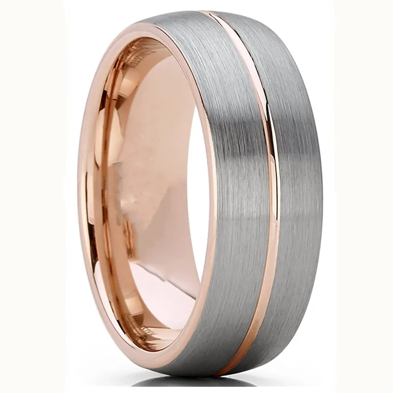 

Punk Rose Gold Color Matte Groove Stainless Steel Ring Men Luxury Fashion Couple Wedding Rings Valentine Jewelry Wholesale Lots
