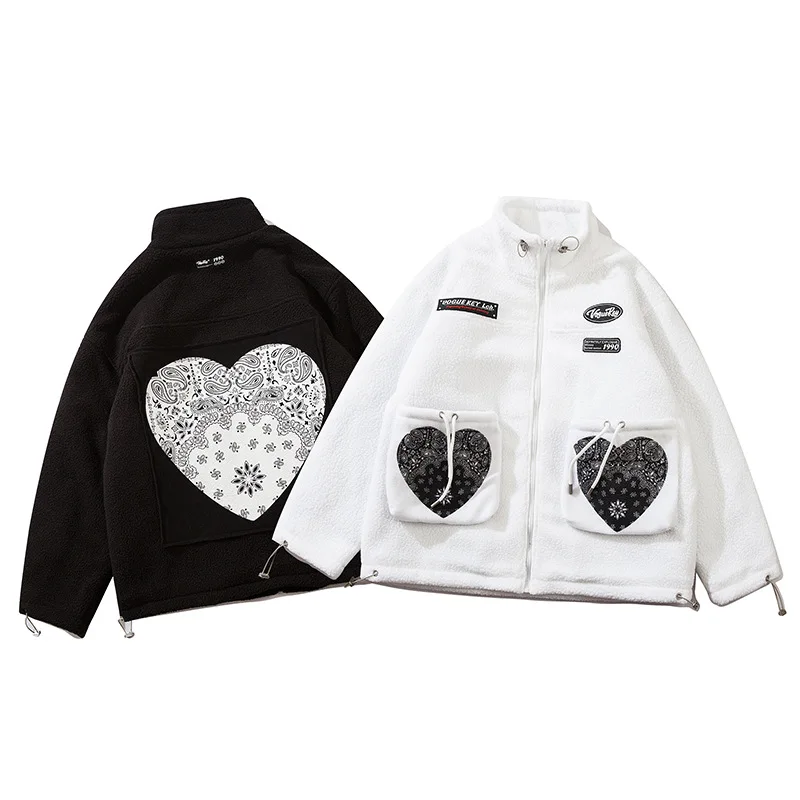 2022 New retro love cashew nut flower stand-up collar lamb velvet cotton clothing national tide street thickened cotton coat