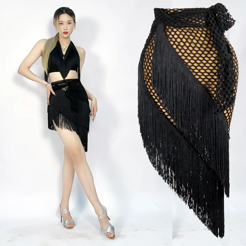 

Latin Dance Skirt Women Adult Sexy Hollow Fringe Skirt Professional Rumba Practice Clothes Samba Dancewear Tango Outfits DQL6548
