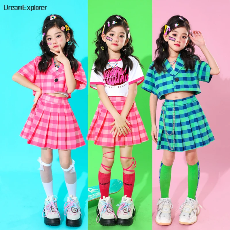 Короткая рубашка в стиле хип-хоп для девочек летняя куртка клетчатая юбка