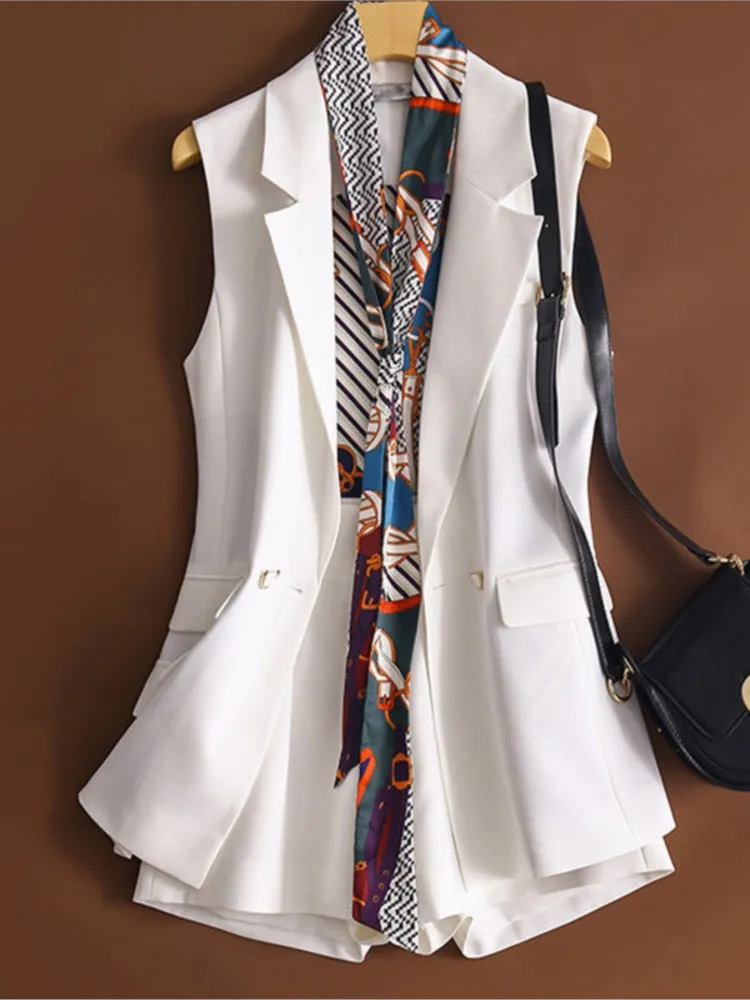 Work Pant Suits 2 PS for Women Business interview suit set notched uniform Sleeveless Blazer and Pant Office Lady suit