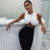 bandage dress womens summer 2021 black and white bodycon dress sleeveless mesh insert sexy party dress evening club outfits