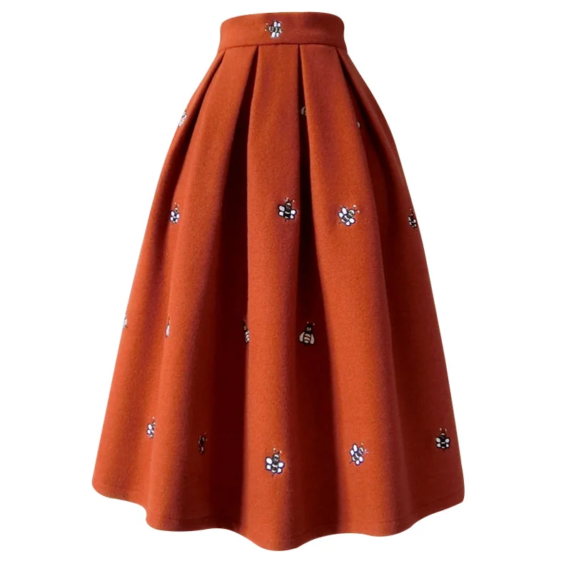Thick Embroidered Ball Gown Skirt Women Vintage Warm Party Umbrella Knee Length Autumn Winter