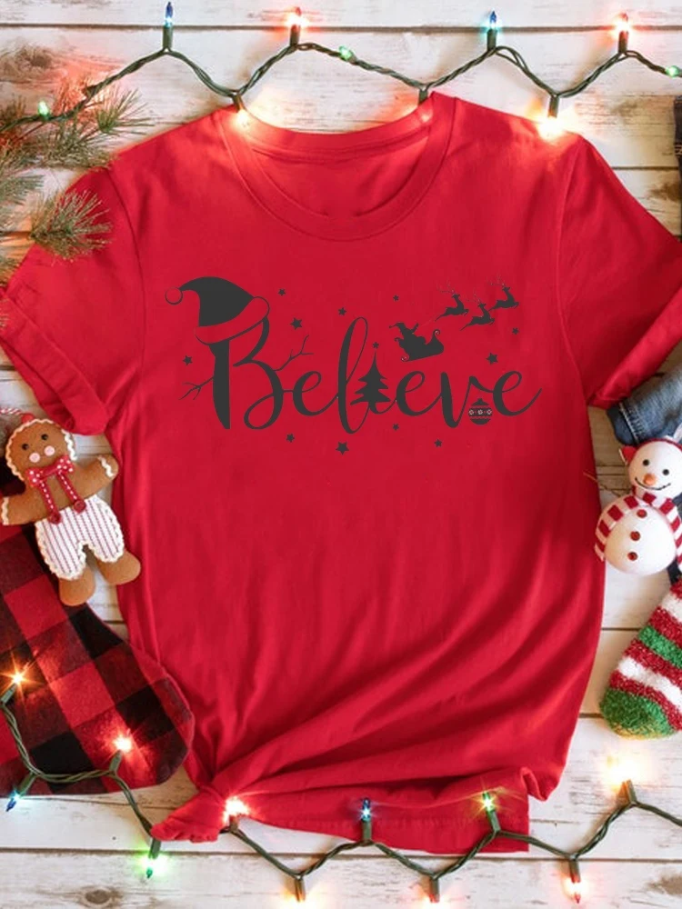 

Женская футболка с графическим принтом, Повседневная футболка с рисунком на Рождество