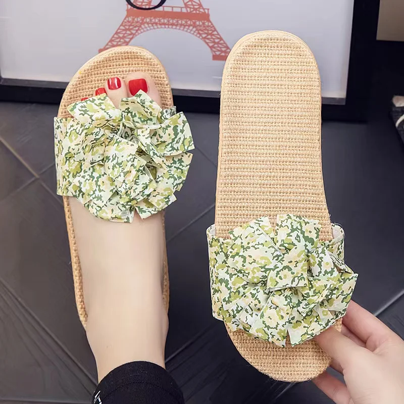 SENDNAKAI  Linen Women's Home Series Slippers in the Four Seasons Indoor Thick Sole Anti slip Couple Slippers in Summer
