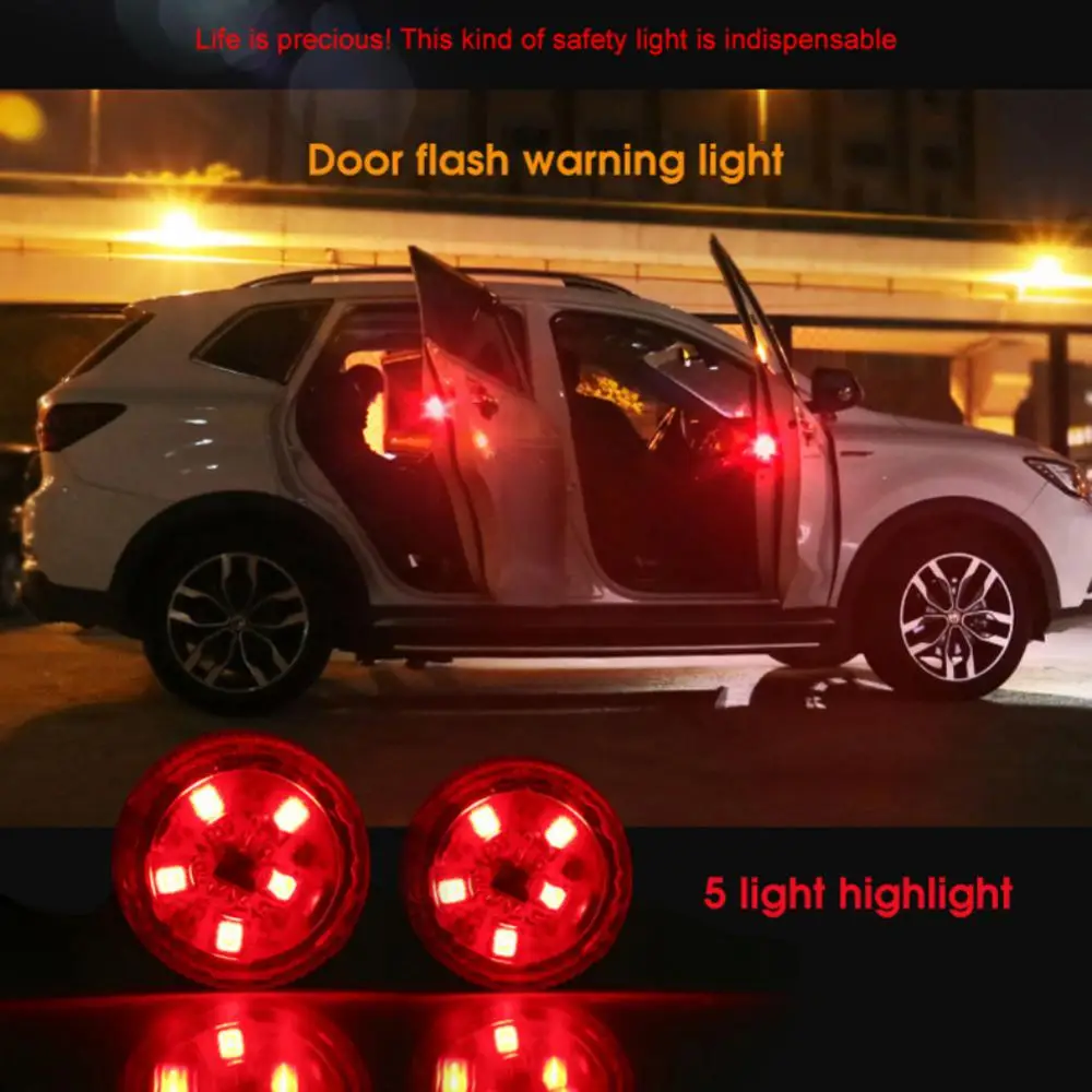 

2PCS Universal 5LED Car Door Safety Warning Anti-collision Light Magnetic Sensor Strobe Flash Waterproof Collision Parking Lamp