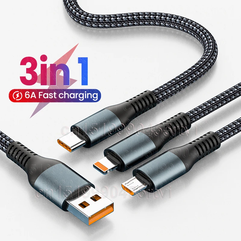 

100W Three in One Fast Charging Cable C Type Micro USB Suitable For Samsung Huawei Xiaomi iPhone 14 Mobile Phone Charging 3 1