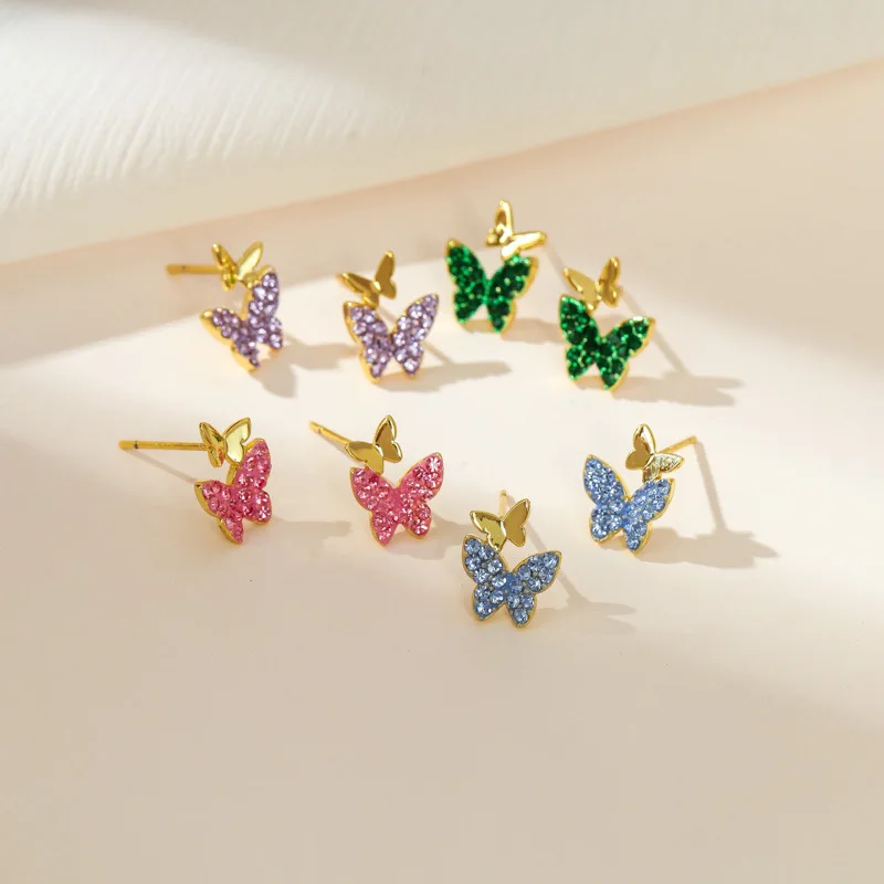 

6 Colors Small Butterfly Crystal Ear Stud Earrings for Women Wedding Party Engagement Earring Jewelry Accessories Whole Sale