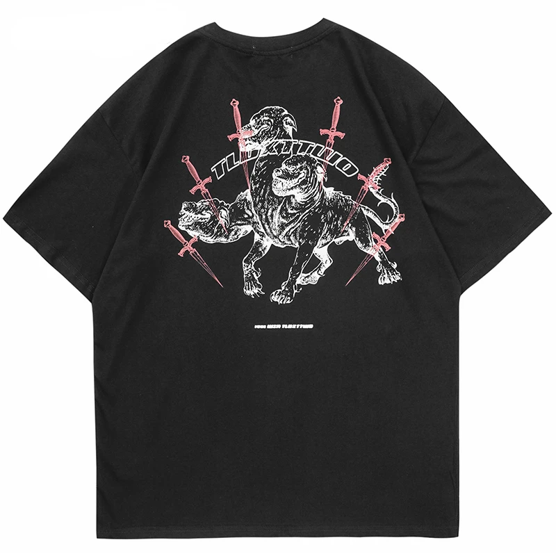 

Summer Men Short Sleeve Tshirt Hip Hop Sword Monster Graphic Printed T-Shirts Streetwear Harajuku Hipster Cotton Black Tops Tees