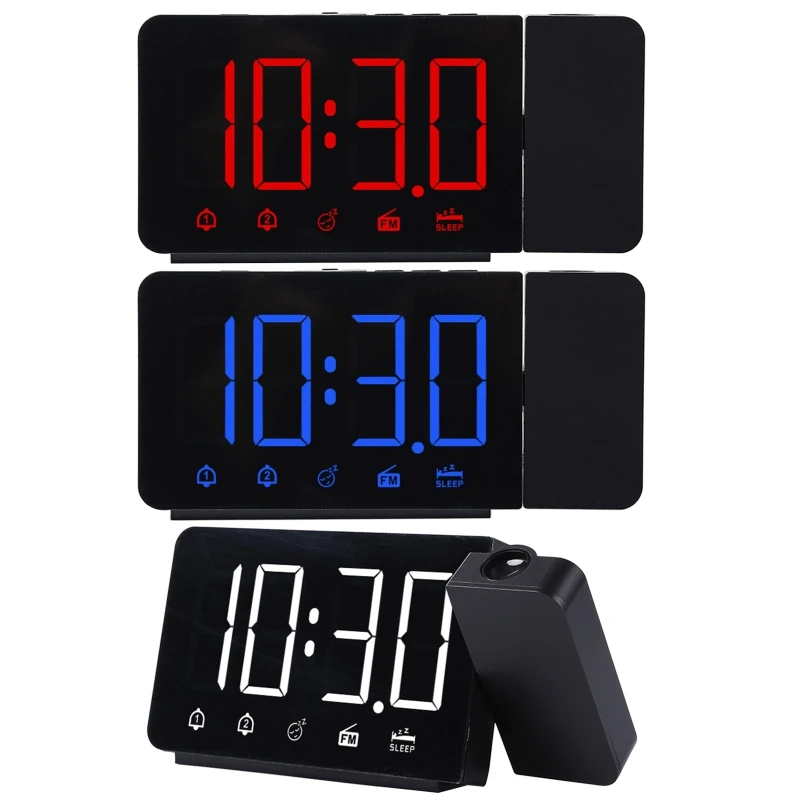 

LED Digital 2 Alarm Clock USB Electronic Desktop Table Watch Wake Up FM Radio for TIME Projector Snooze Function