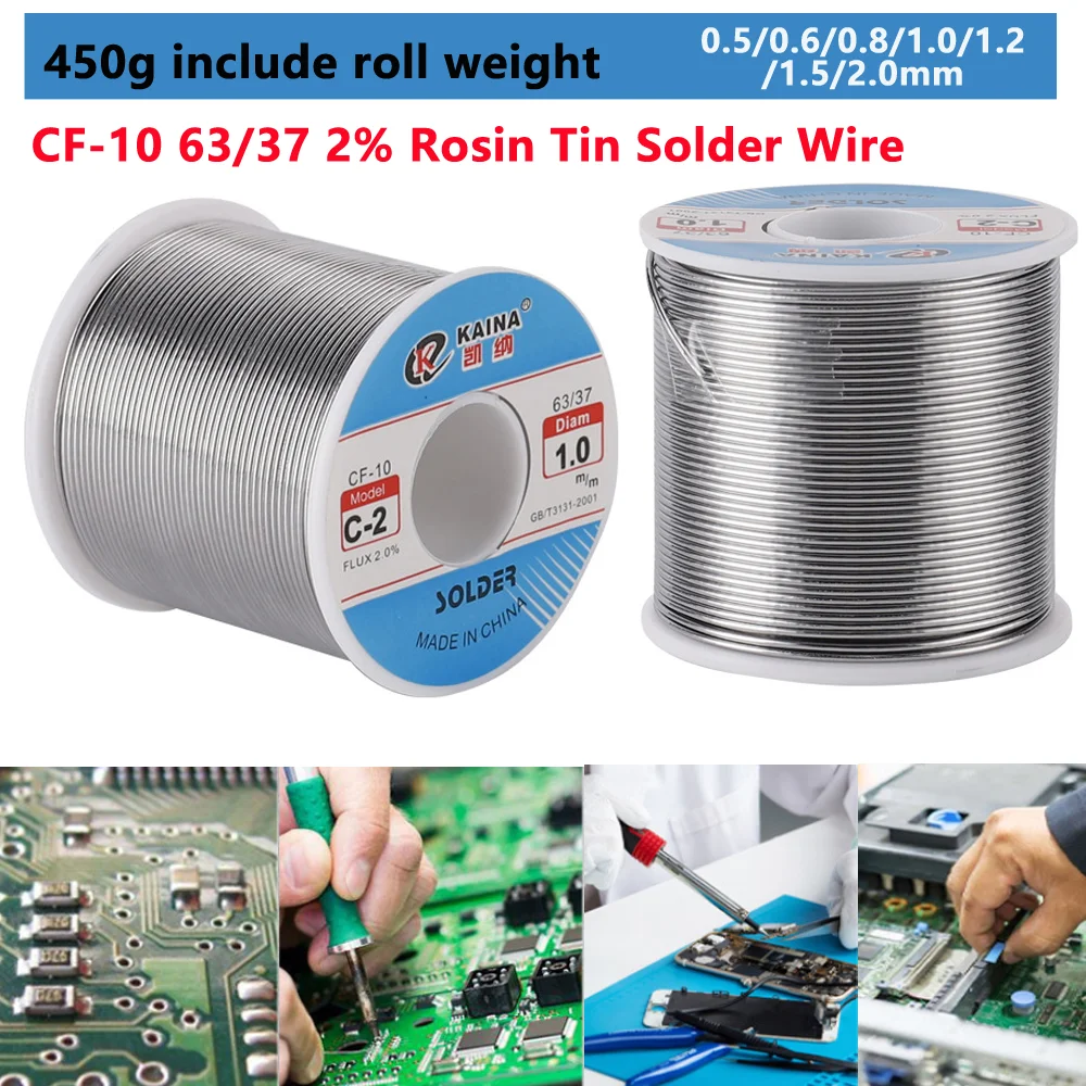 

450G Solder Wire 0.5/0.6/0.8/1.0/1.2/1.5/2.0mm CF-10 63/37 Rosin Tin Lead Solder Wire Core Flux for Welding Electrical Repair