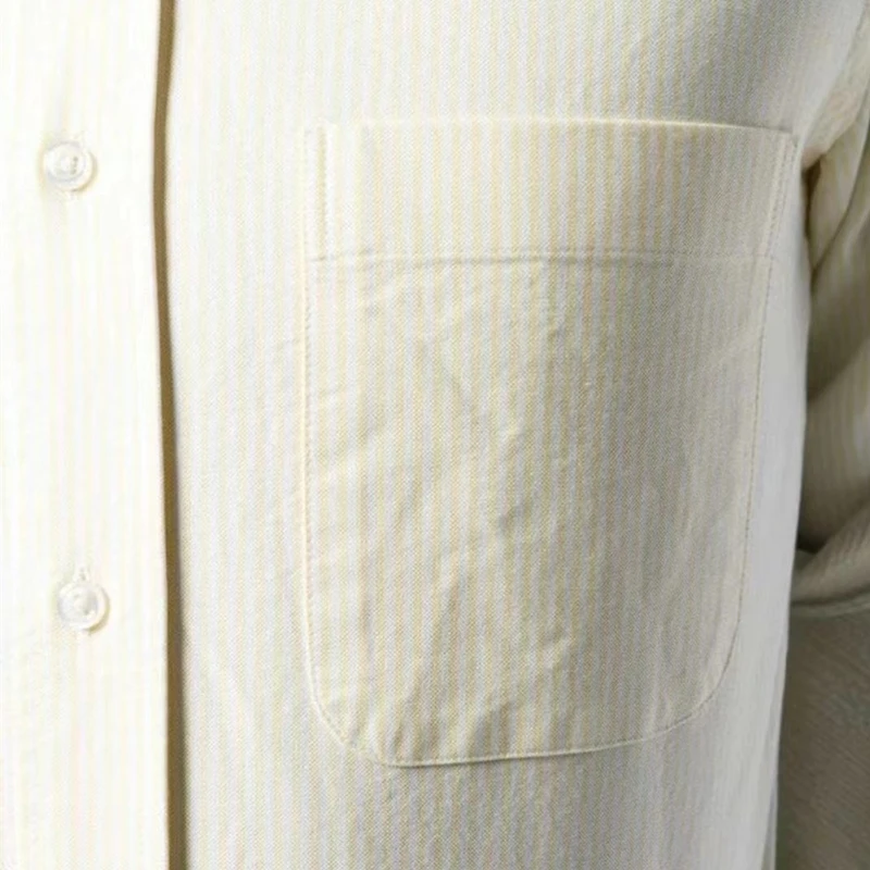 Мужская хлопковая рубашка в полоску с отложным воротником и длинными рукавами |