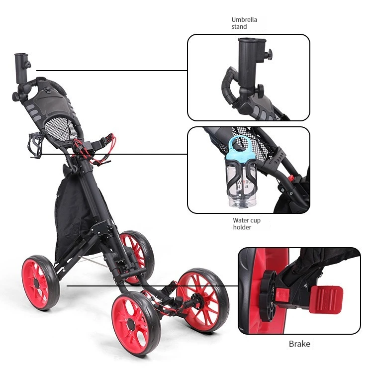 Pull Push Cart Umbrella Cup Holder Adjustable Trolley With Footbrake