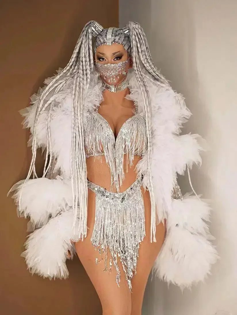 Белая одежда для выступлений на сцене ночного клуба женская певицы сценическая
