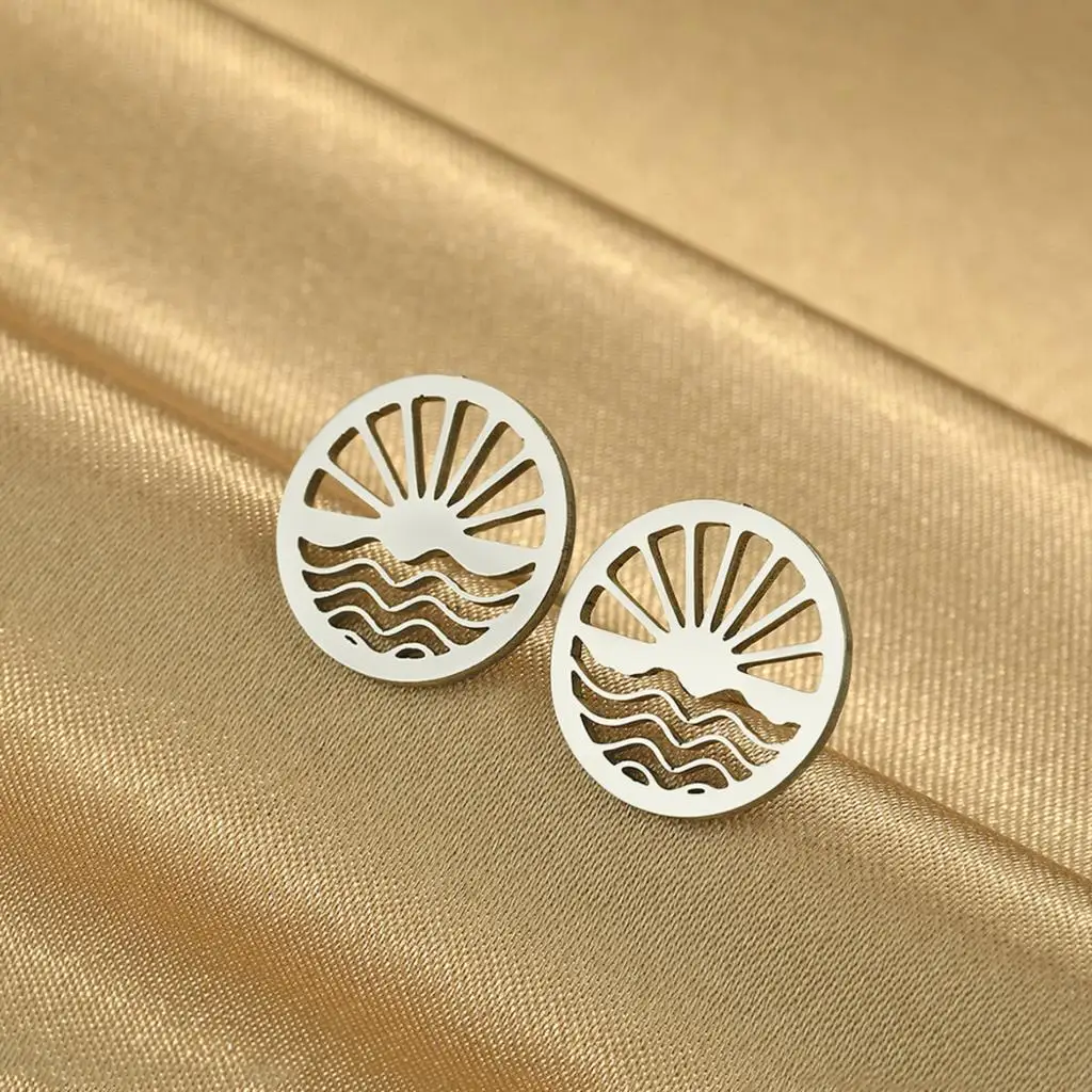 Простые серьги Cxwind с лазерной гравировкой модные из нержавеющей стали закатом