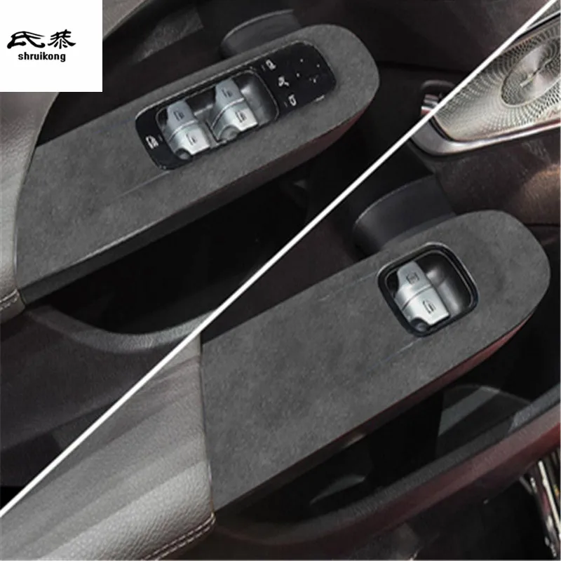 

4pcs/Lot Suede Nubuck Leather Car Window Lift Panel Decoration Cover For 2022 Mercedes Benz C200 C260 C300 W206 Car Accessories