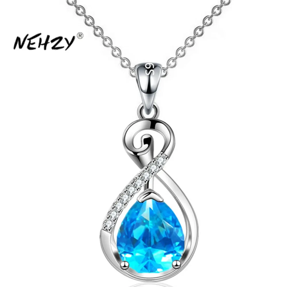 

NEHZY Новое Женское модное ювелирное изделие с серебряным покрытием высококачественный кубический цирконий простое синее розовое ожерелье с...