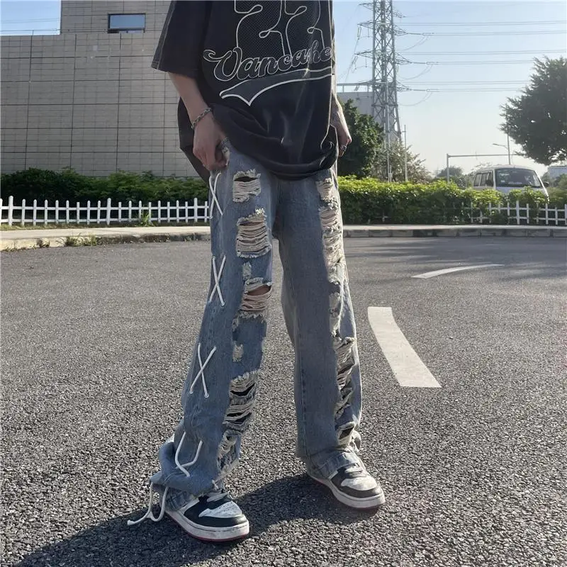 Men's Jeans Hip Hop Ripped Washed Loose Denim Trousers Fashion Streetwear Men's Clothing Jeans Men Y2k Street Men's Clothing