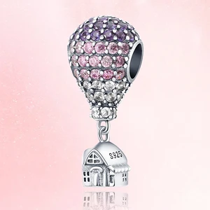 New 925 Sterling Silver Pink Balloon House Beads for Women Charm Pendant Fit Original Pandora DIY Bracelet Necklace Jewelry Gift