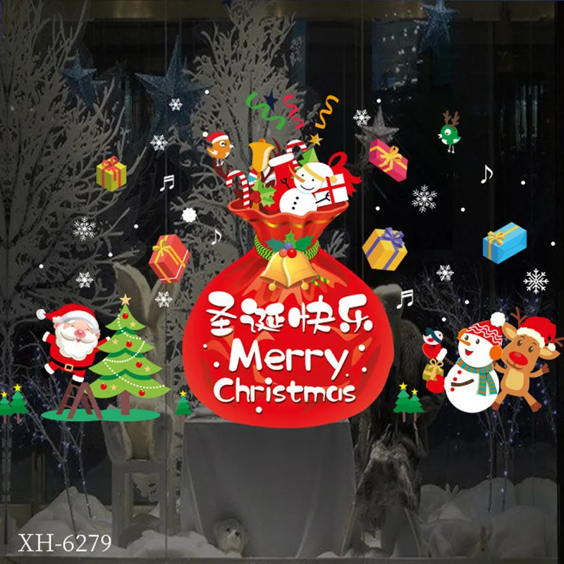 

New Year Wall Stickers for Merry Christmas Window Cabinet Bedroom Decoration Wall Deacls Removable Waterproof Paste Wallpapers