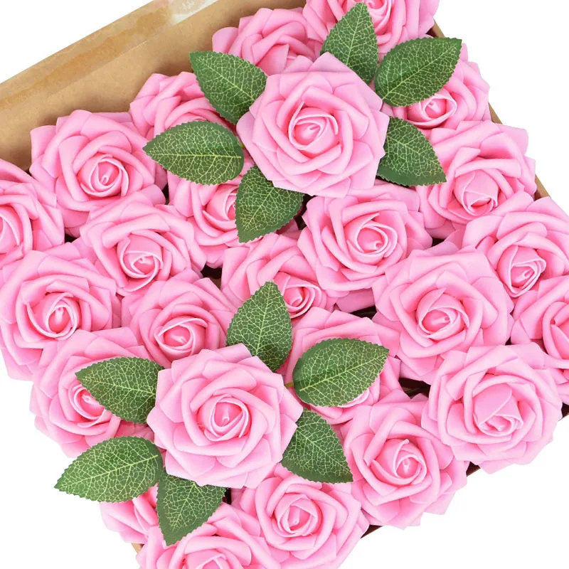 

25/50pcs 7.5CM Artificial PE Foam Rose Flowers Bridal Bouquets Home Wedding Party Decoration Gift DIY Wreath White Fake Flower