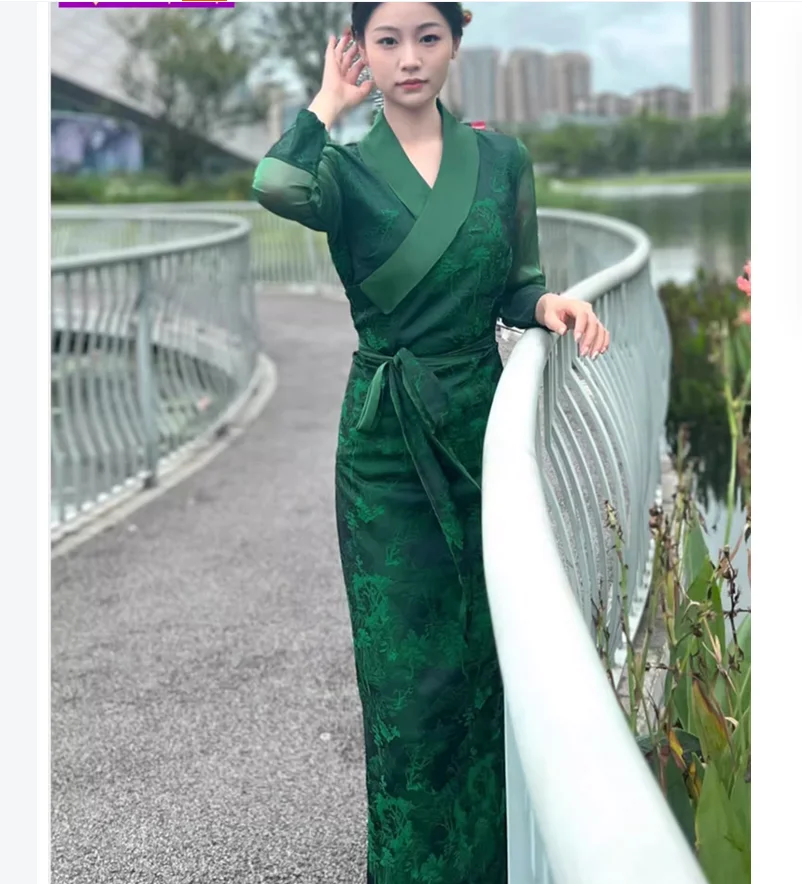 Восточная тибетская одежда Huaxia Женский Тибетский халат из ледяного шелка