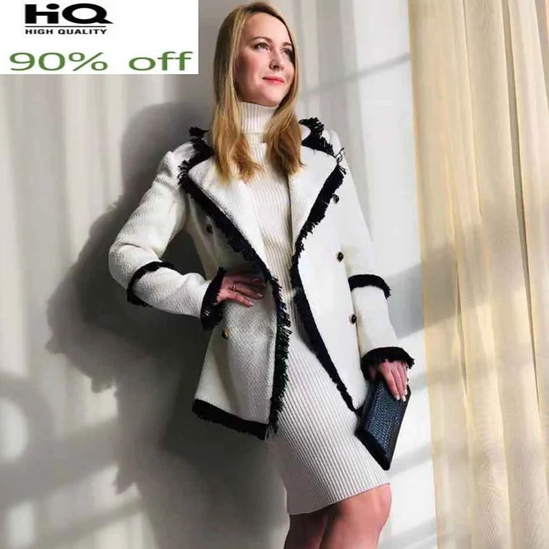 

spring Off-white autumn / winter women's Coat lapel long sleeve Business ladies one piece jacket coat