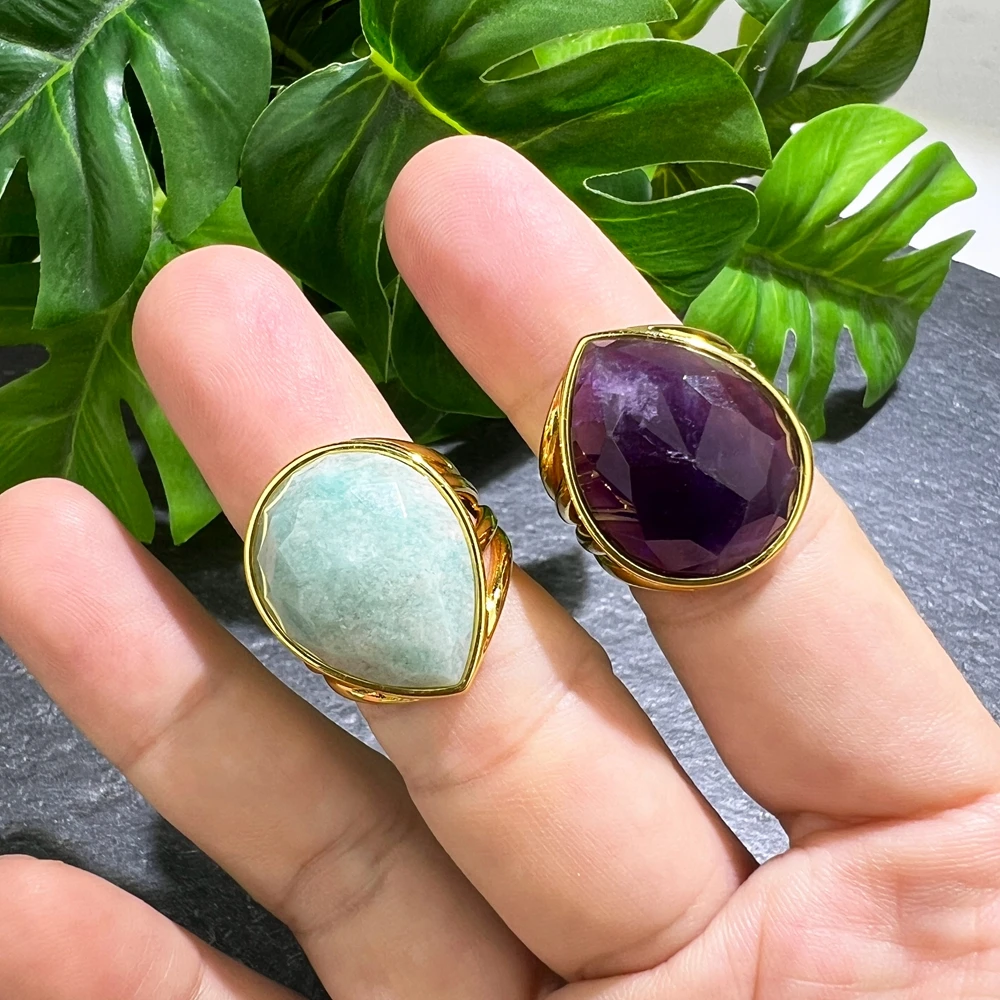 Кольцо из натурального Лабрадорита с аметистом Sunstone для женщин позолоченное