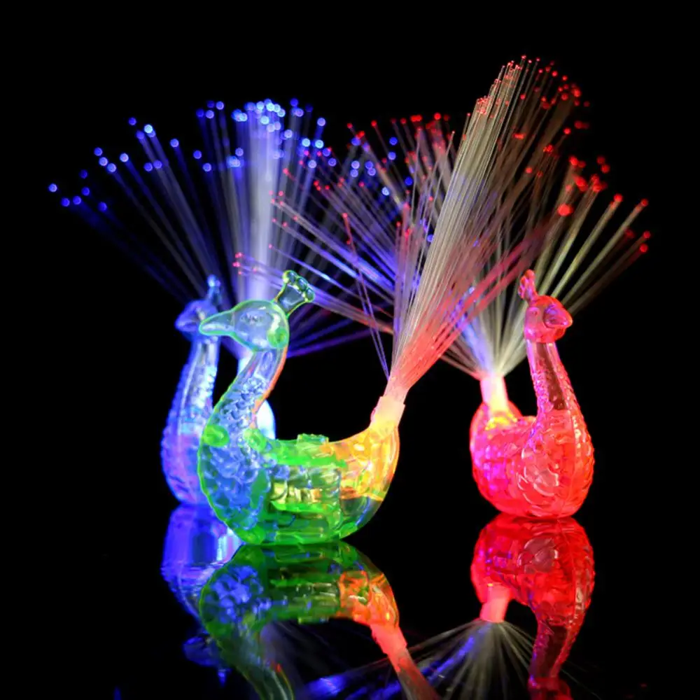 

Luminous Led Light-up Rings Plastic Peacock Finger Light Random Color Party Supplies Children Gift Glowing Intelligence Toys