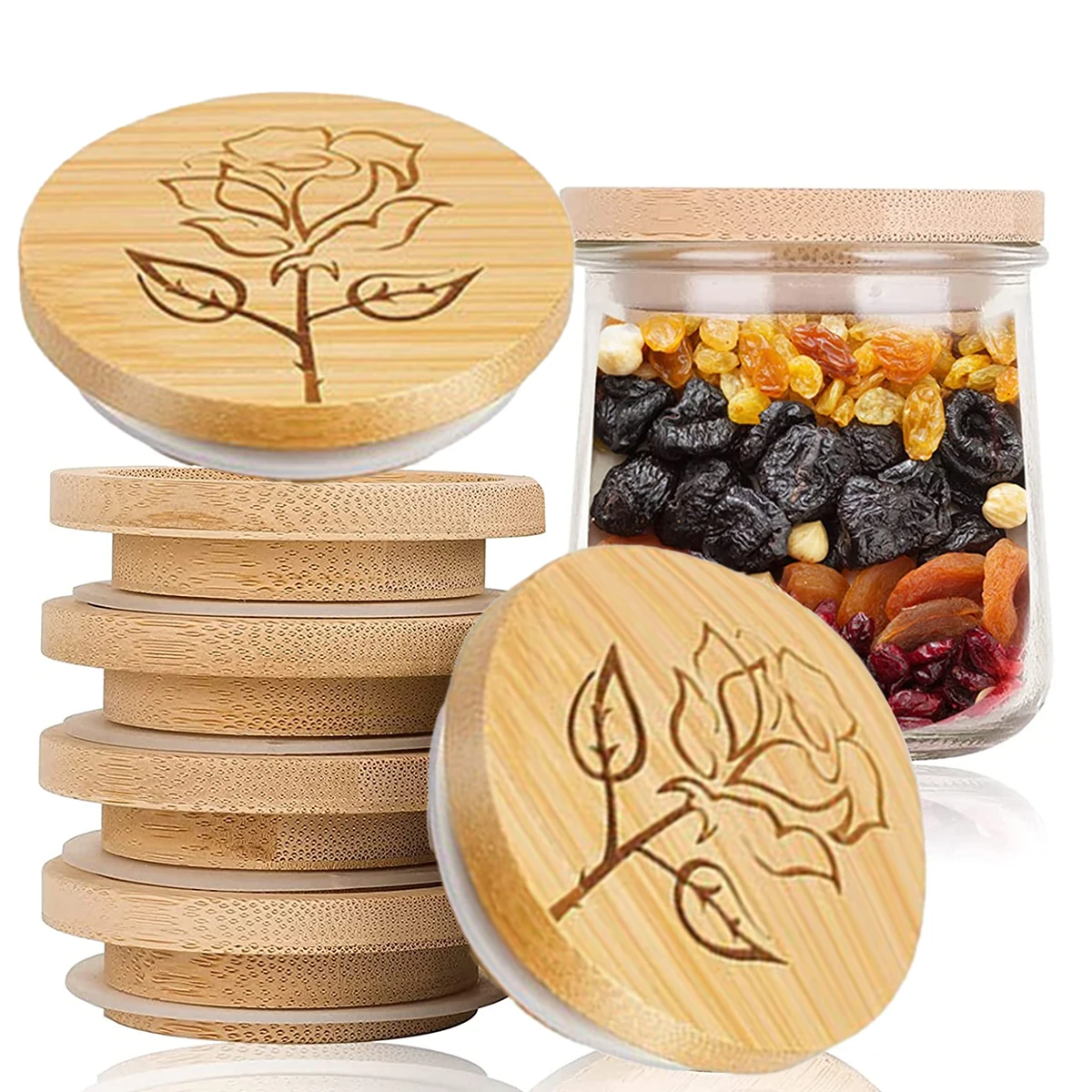 

6 шт. бамбуковые крышки для банка йогурта крышки для хранения консервных крышек крышки для стаканов для питья уплотнительное кольцо деревян...