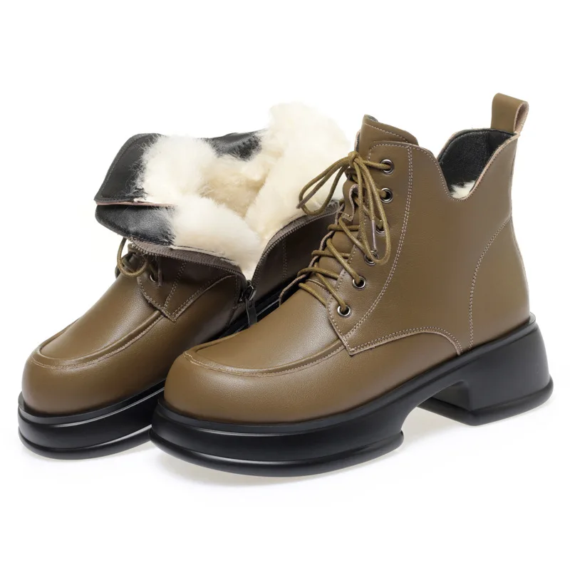 

ZXRYXGS осенние ботинки со шнуровкой на толстой подошве, ботинки из натуральной кожи на толстом каблуке, новинка 2022, Зимняя Теплая обувь, плюшевые шерстяные зимние ботинки