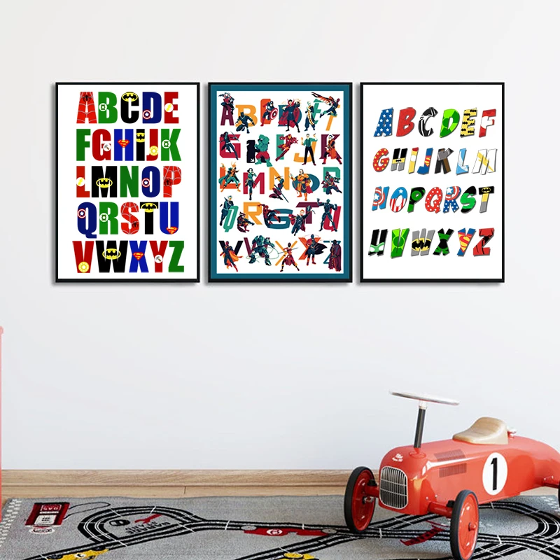 Супергерой алфавит художественные принты подарок для мальчиков супергерой Cinematic