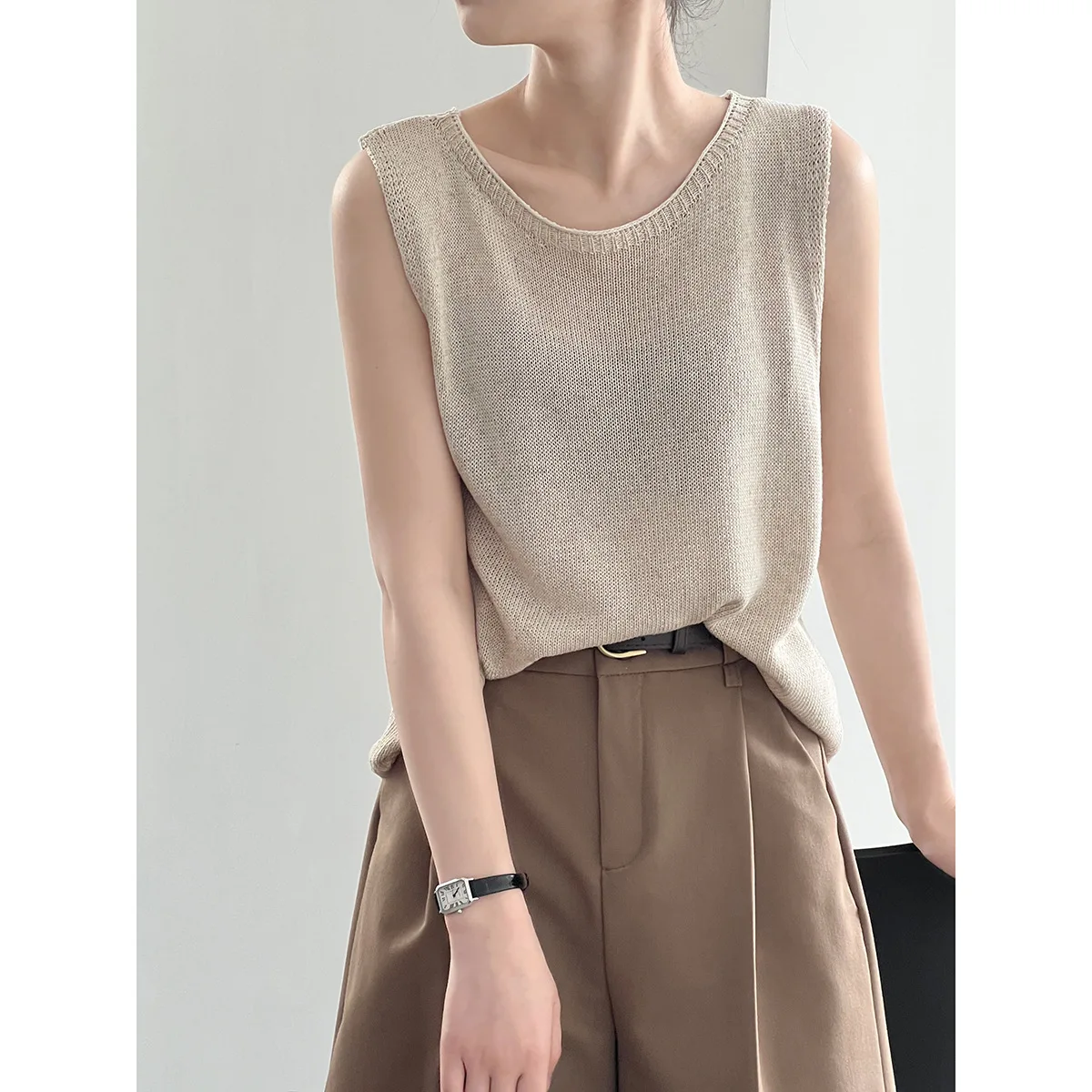 

Simple Solid Color U-Neck Knitted Tank Top 2023 Summer New Loose Inner Wear Tank Top D55701