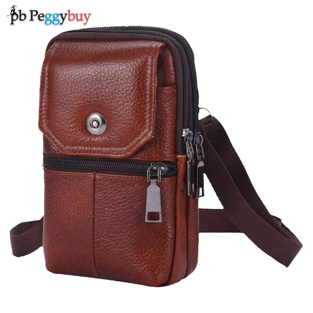 

Men Crossbody Bags Portable Men Mobile Phone Pockets Leather Belt Clip Bag Pure Color Shoulder Bag Small Coin Purse