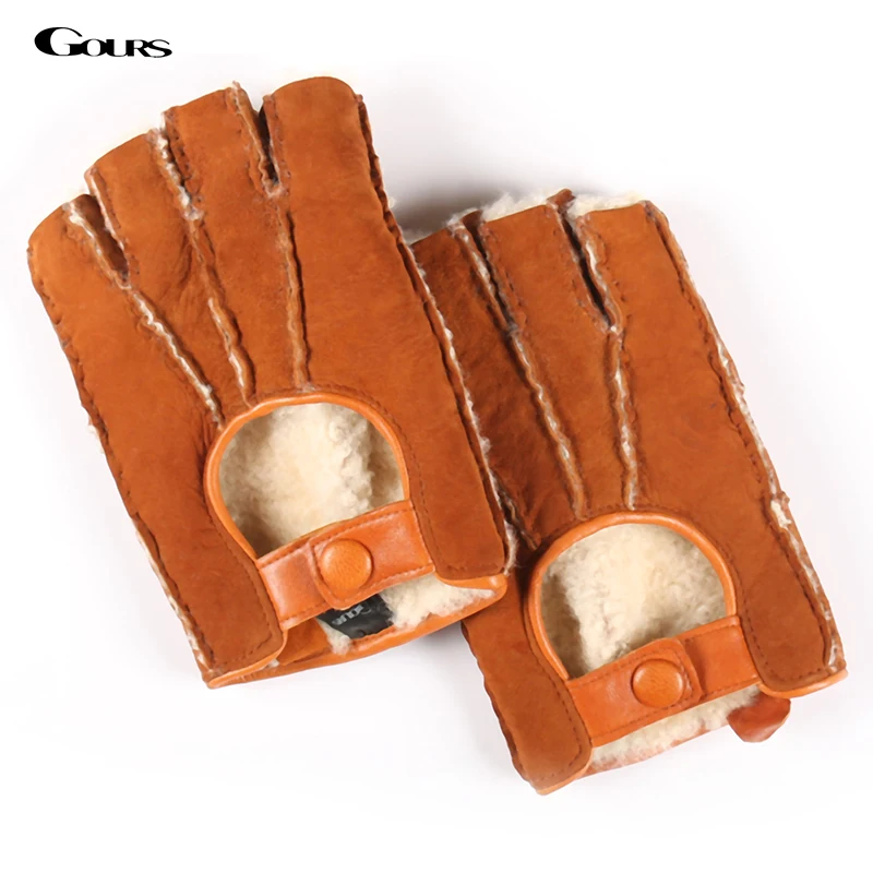 

Женские перчатки без пальцев GOURS, черные перчатки из натуральной овечьей кожи, с шерстяной подкладкой, GSL014, зима