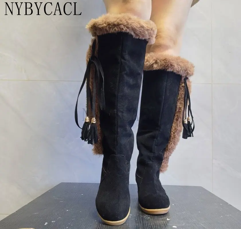 Autumn Warm Women Boots Knee Zipper Solid Color Ladies Boot High Heel Pointed Toe Sexy Low Heel Pumps Female Shoe Botas De Mujer