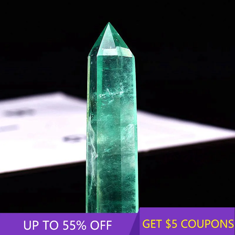 

50-80mm Raw Natural Green Fluorite Hexagonal Wand Quartz Crystal Point Obelisk Healing Meditation Treatment Stone Gemstone Decor